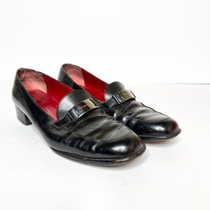 Salvatore Ferragamo Black Leather Penny Loafers Red Interior Size 7.5 Women’s